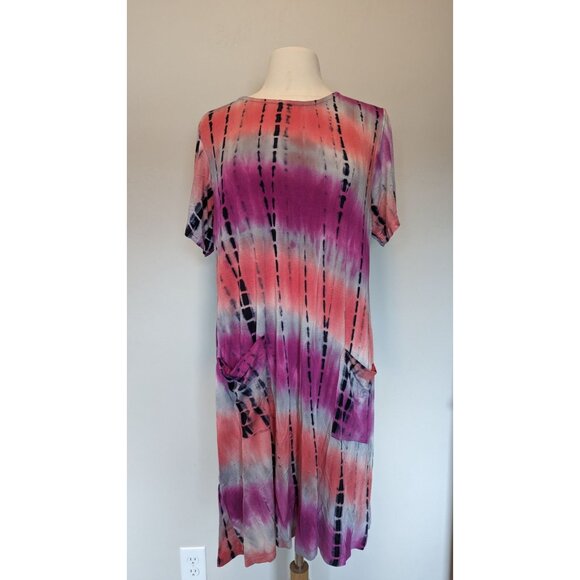 Tie-Dye Short Sleeve Dress With Pockets Medium - Picture 1 of 4